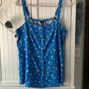 Torrid Blue Floral Button-Up Tank Top